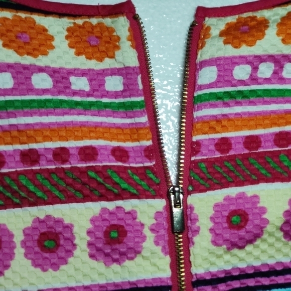 Talbots Colorful Striped Floral  Print Sleeveless Textured Shift Dress.Size 8. - Picture 5 of 12